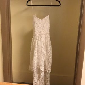 White crochet overlay high low dress